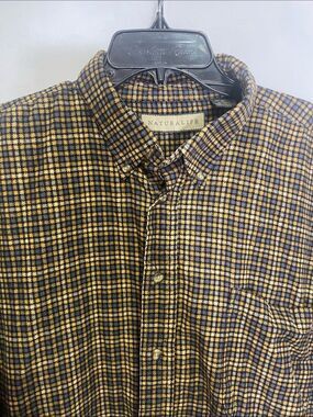 NATURAL LIFE Men's Plaid Button-Down XL Shirt Orange Navy Lightweight Corduroy